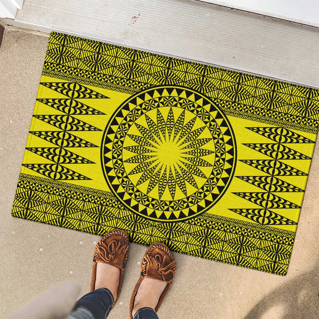 All Yellow Tonga Malo e lelei Rubber Doormat Vintage Ngatu Tribal Pattern - Polynesian Pride