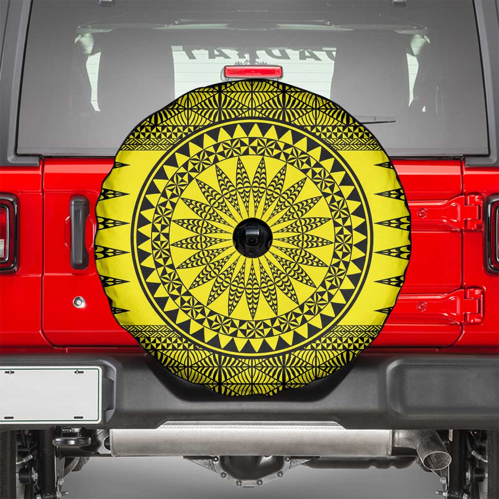 All Yellow Tonga Malo e lelei Spare Tire Cover Vintage Ngatu Tribal Pattern - Polynesian Pride