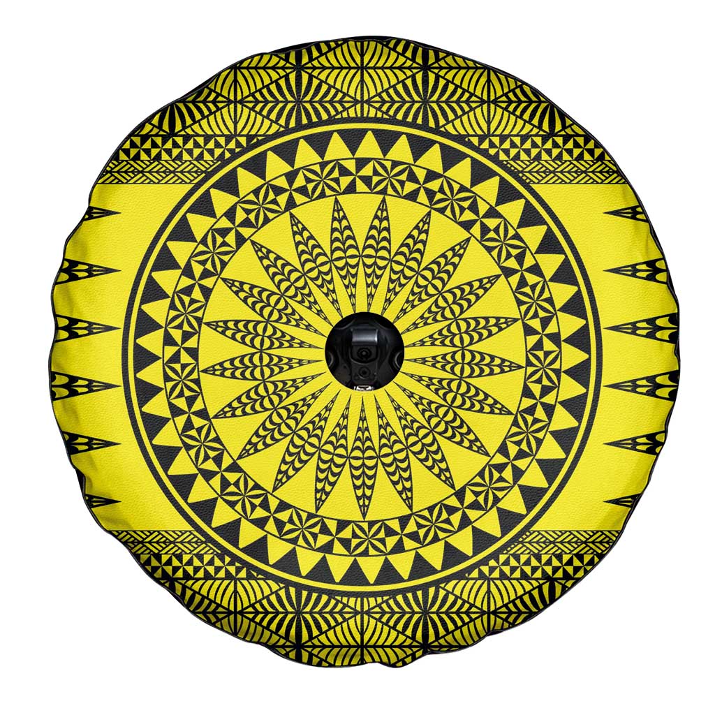 All Yellow Tonga Malo e lelei Spare Tire Cover Vintage Ngatu Tribal Pattern - Polynesian Pride