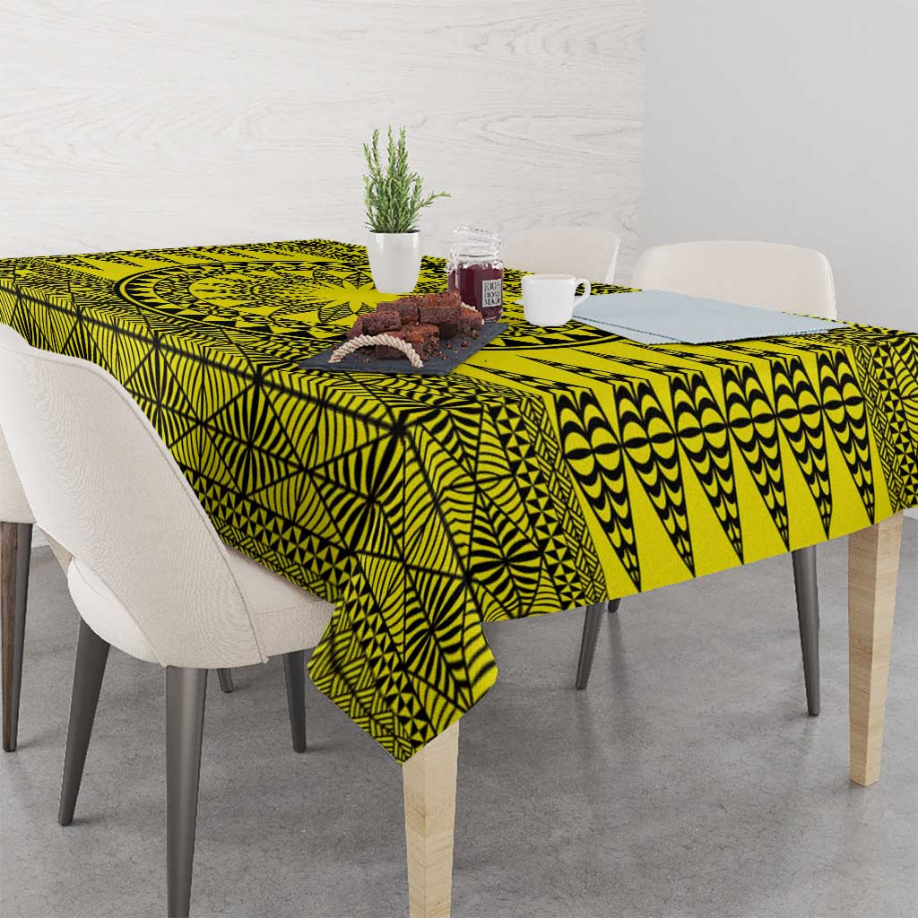All Yellow Tonga Malo e lelei Tablecloth Vintage Ngatu Tribal Pattern - Polynesian Pride