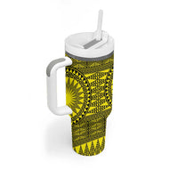 All Yellow Tonga Malo e lelei Tumbler With Handle Vintage Ngatu Tribal Pattern - Polynesian Pride