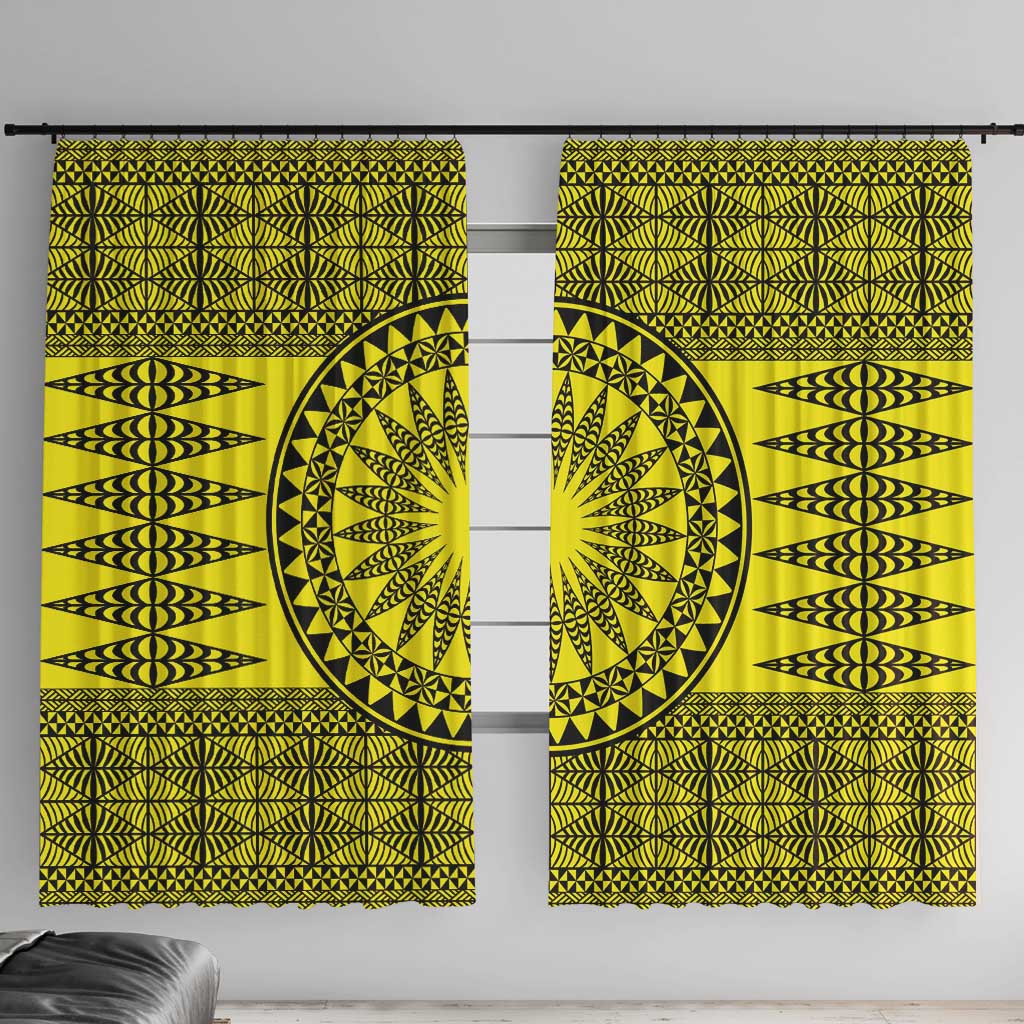 All Yellow Tonga Malo e lelei Window Curtain Vintage Ngatu Tribal Pattern - Polynesian Pride