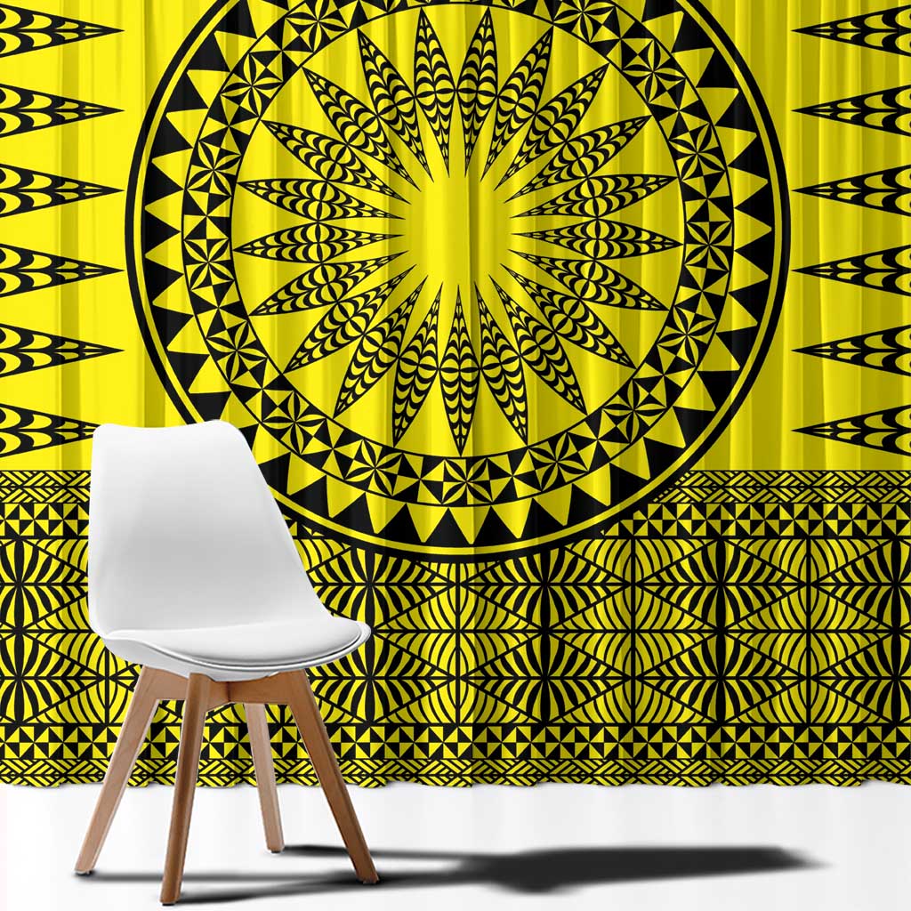 All Yellow Tonga Malo e lelei Window Curtain Vintage Ngatu Tribal Pattern - Polynesian Pride