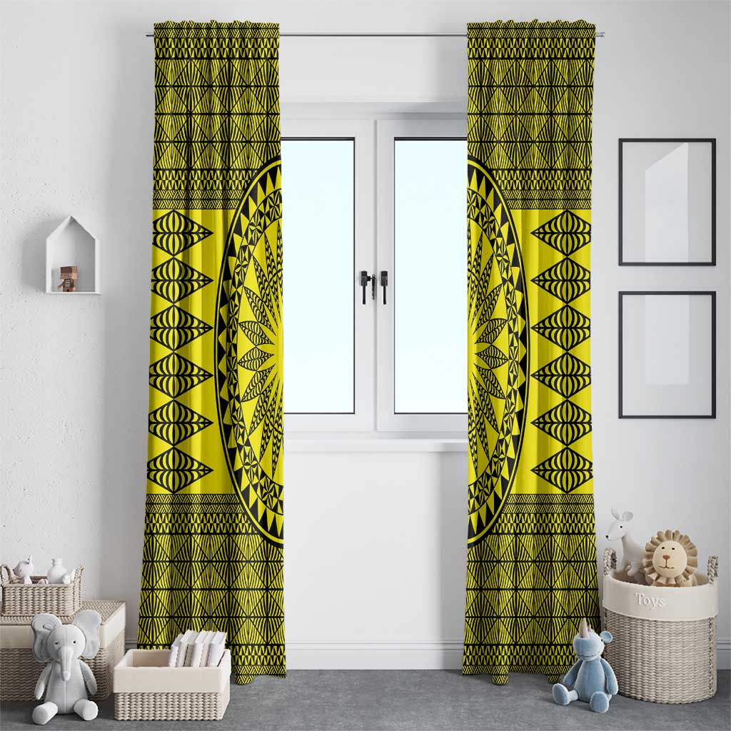 All Yellow Tonga Malo e lelei Window Curtain Vintage Ngatu Tribal Pattern - Polynesian Pride