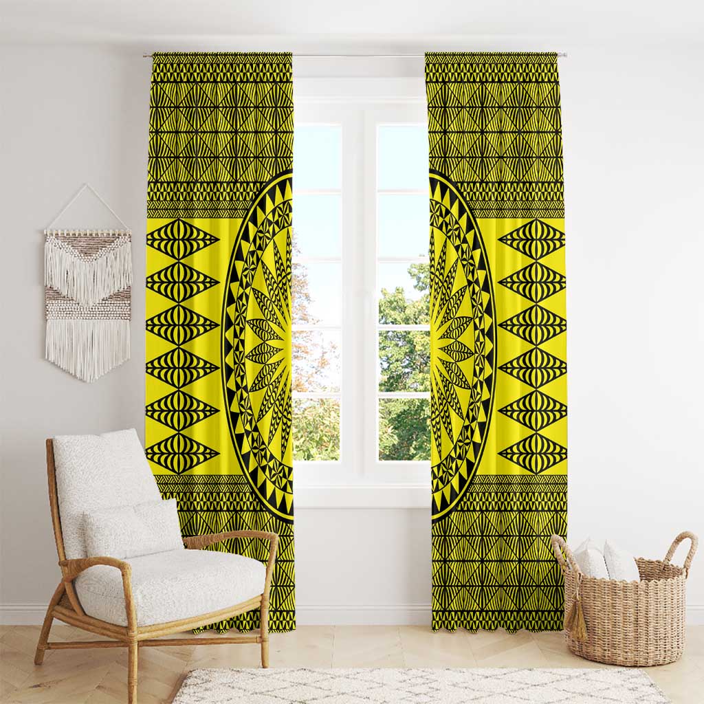 All Yellow Tonga Malo e lelei Window Curtain Vintage Ngatu Tribal Pattern - Polynesian Pride