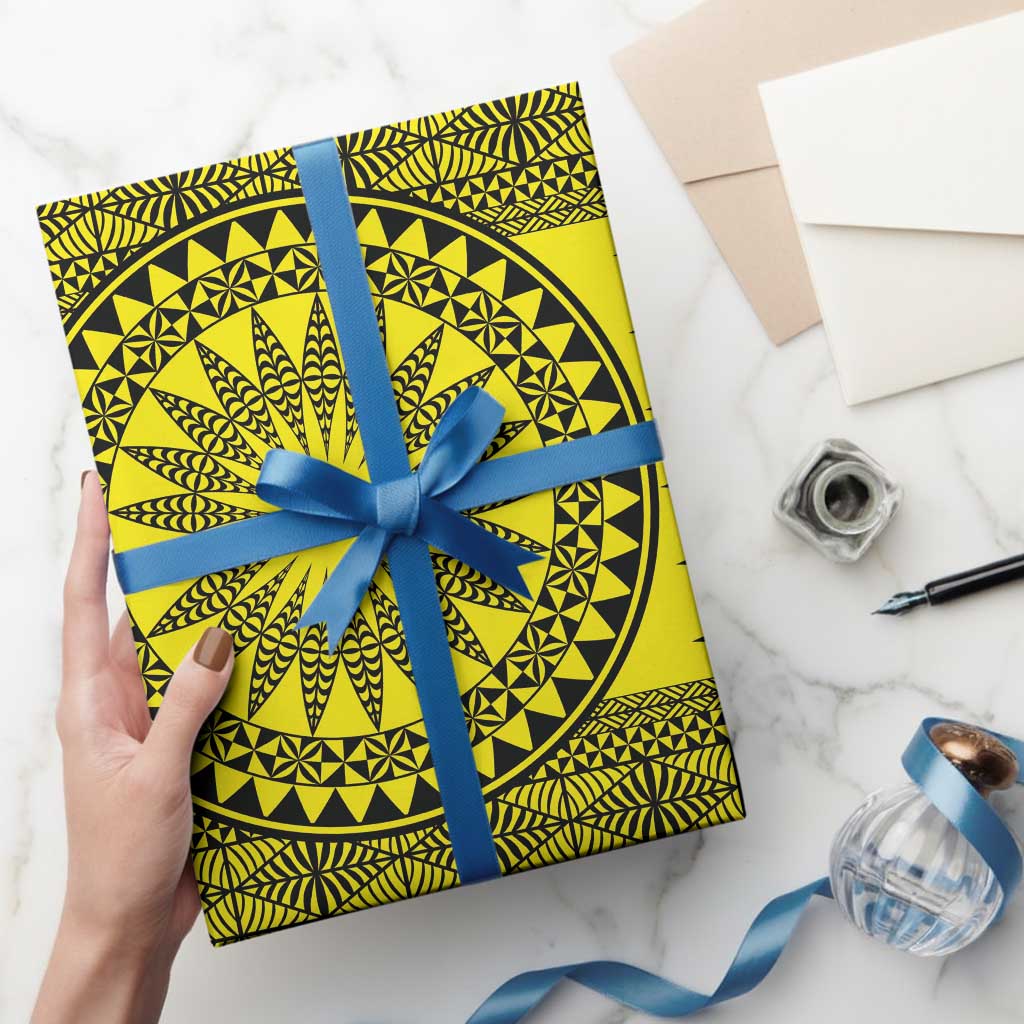 All Yellow Tonga Malo e lelei Wrapping Paper Vintage Ngatu Tribal Pattern - Polynesian Pride