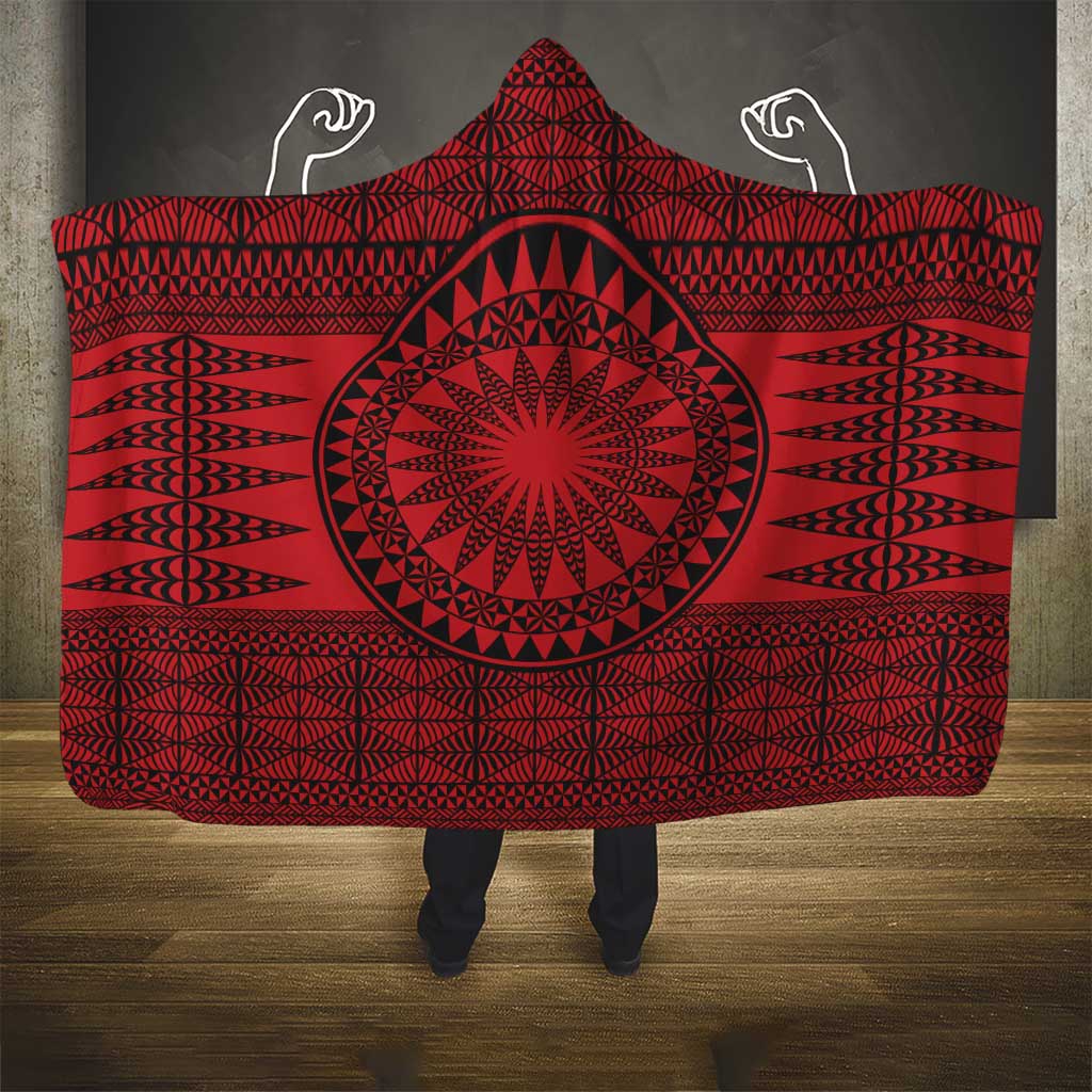 All Red Tonga Malo e lelei Hooded Blanket Vintage Ngatu Tribal Pattern LT9 - Polynesian Pride