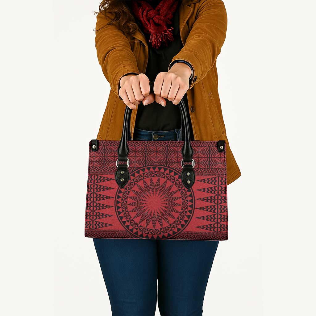 All Red Tonga Malo e lelei Leather Bag Vintage Ngatu Tribal Pattern - Polynesian Pride