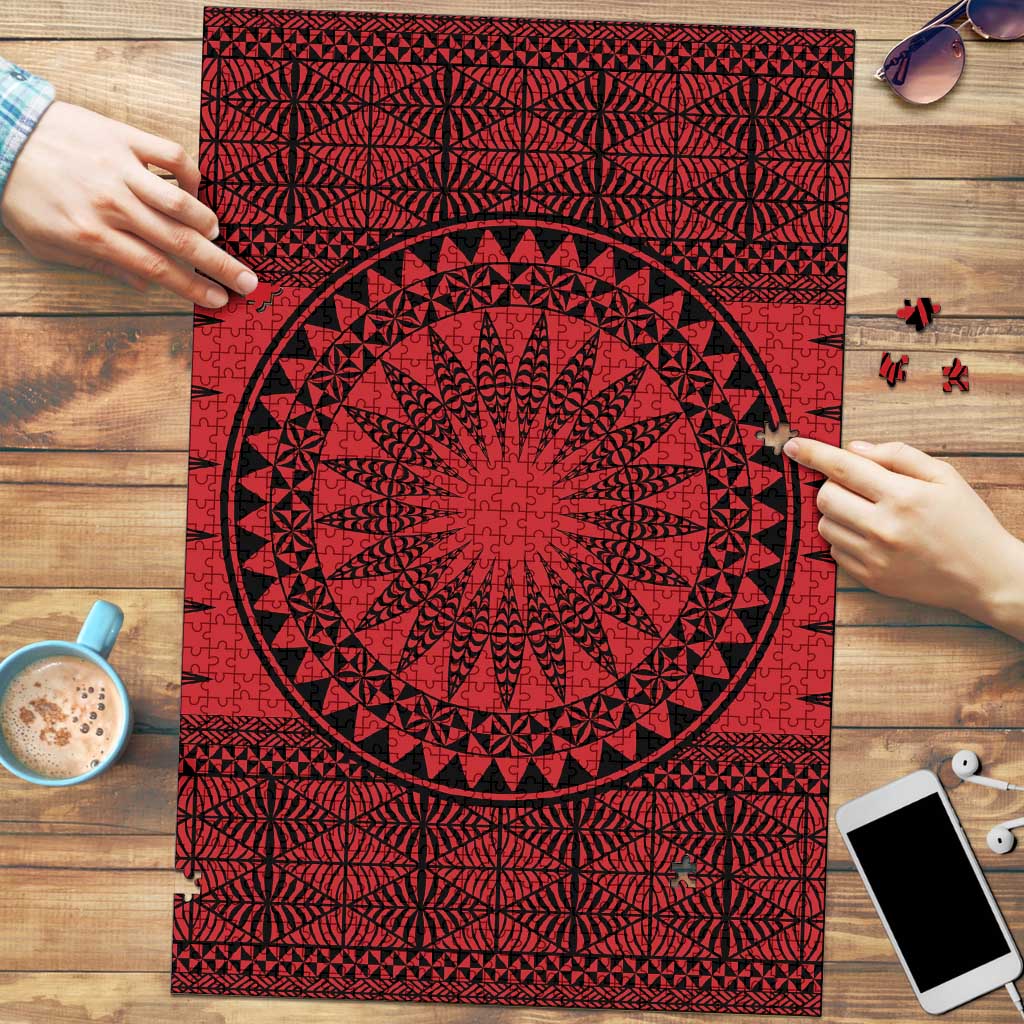 All Red Tonga Malo e lelei Puzzle Vintage Ngatu Tribal Pattern LT9 Red - Polynesian Pride