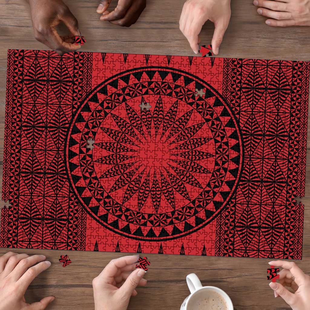 All Red Tonga Malo e lelei Puzzle Vintage Ngatu Tribal Pattern LT9 - Polynesian Pride