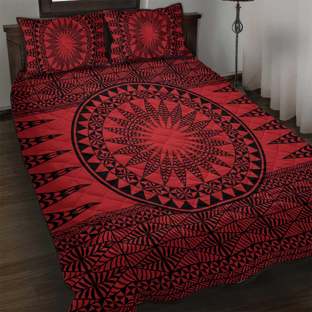 All Red Tonga Malo e lelei Quilt Bed Set Vintage Ngatu Tribal Pattern - Polynesian Pride