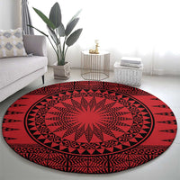 All Red Tonga Malo e lelei Round Carpet Vintage Ngatu Tribal Pattern - Polynesian Pride