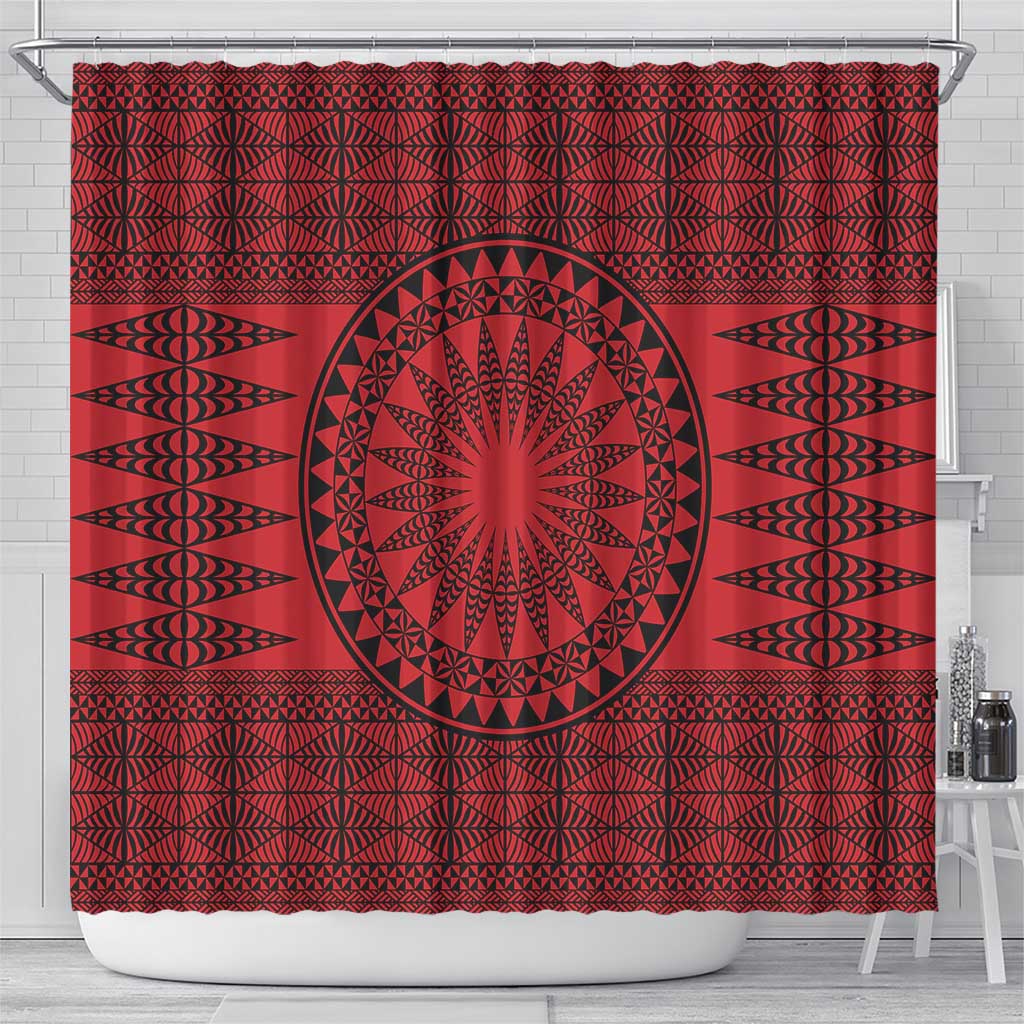 All Red Tonga Malo e lelei Shower Curtain Vintage Ngatu Tribal Pattern - Polynesian Pride
