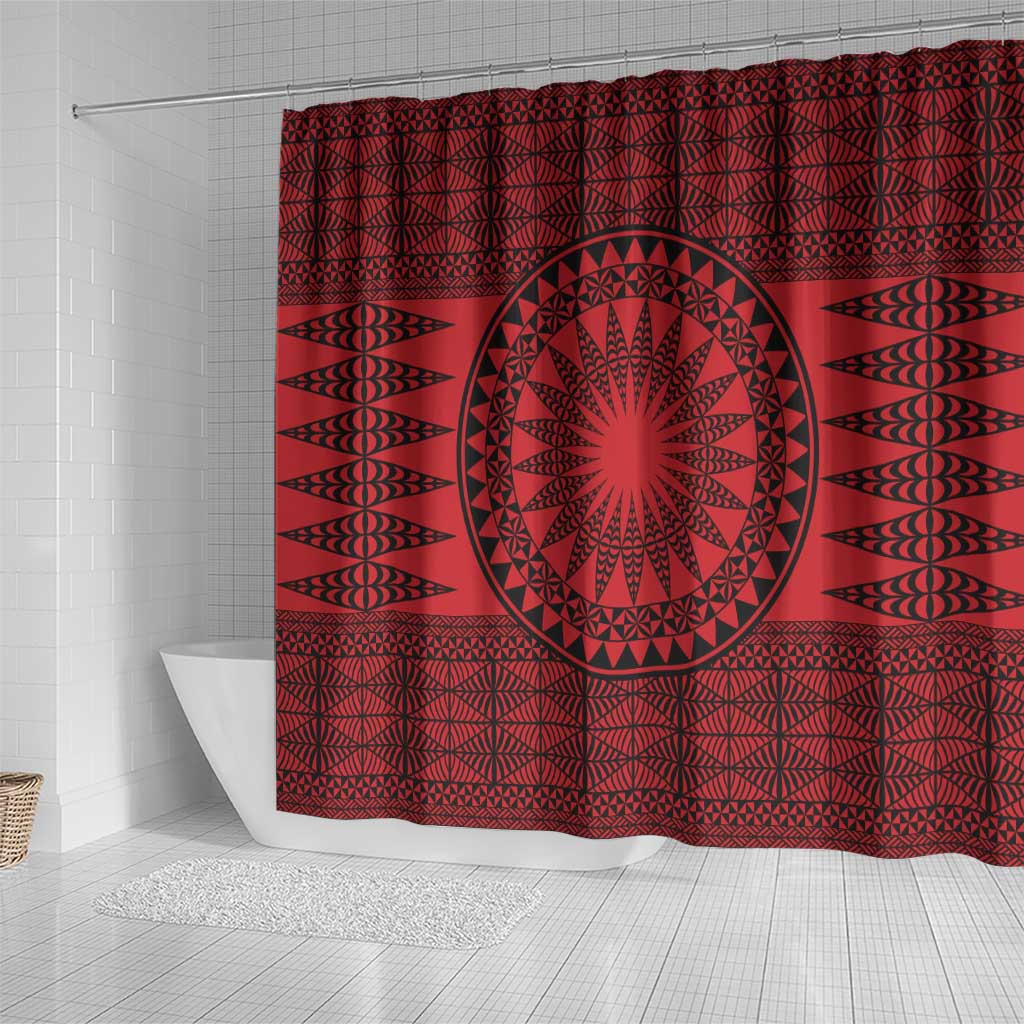 All Red Tonga Malo e lelei Shower Curtain Vintage Ngatu Tribal Pattern - Polynesian Pride