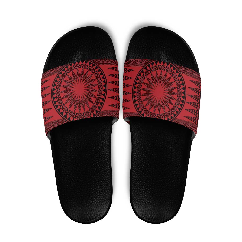 All Red Tonga Malo e lelei Slide Sandals Vintage Ngatu Tribal Pattern LT9 Red - Polynesian Pride
