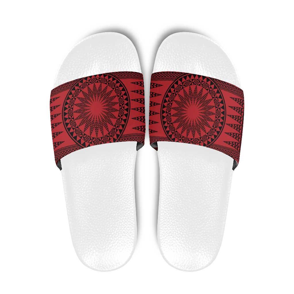 All Red Tonga Malo e lelei Slide Sandals Vintage Ngatu Tribal Pattern LT9 Red - Polynesian Pride