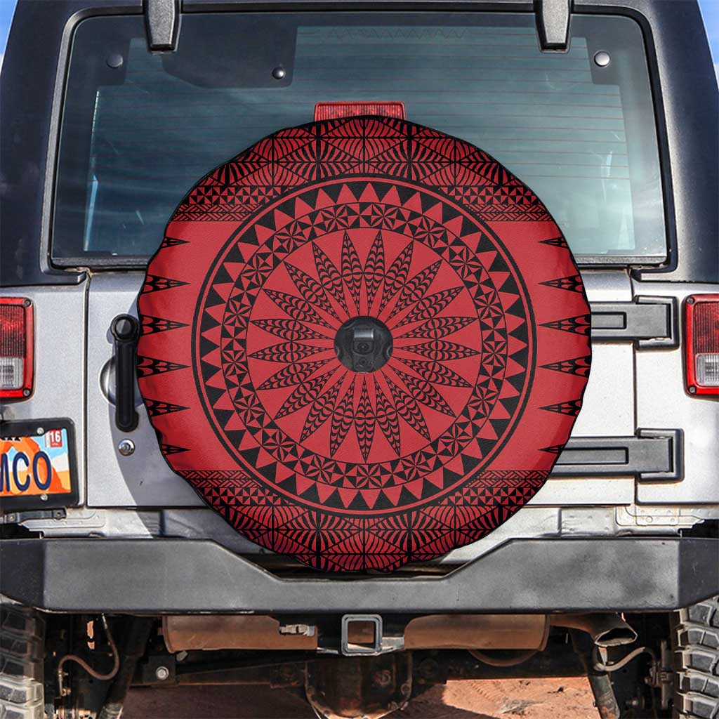 All Red Tonga Malo e lelei Spare Tire Cover Vintage Ngatu Tribal Pattern - Polynesian Pride