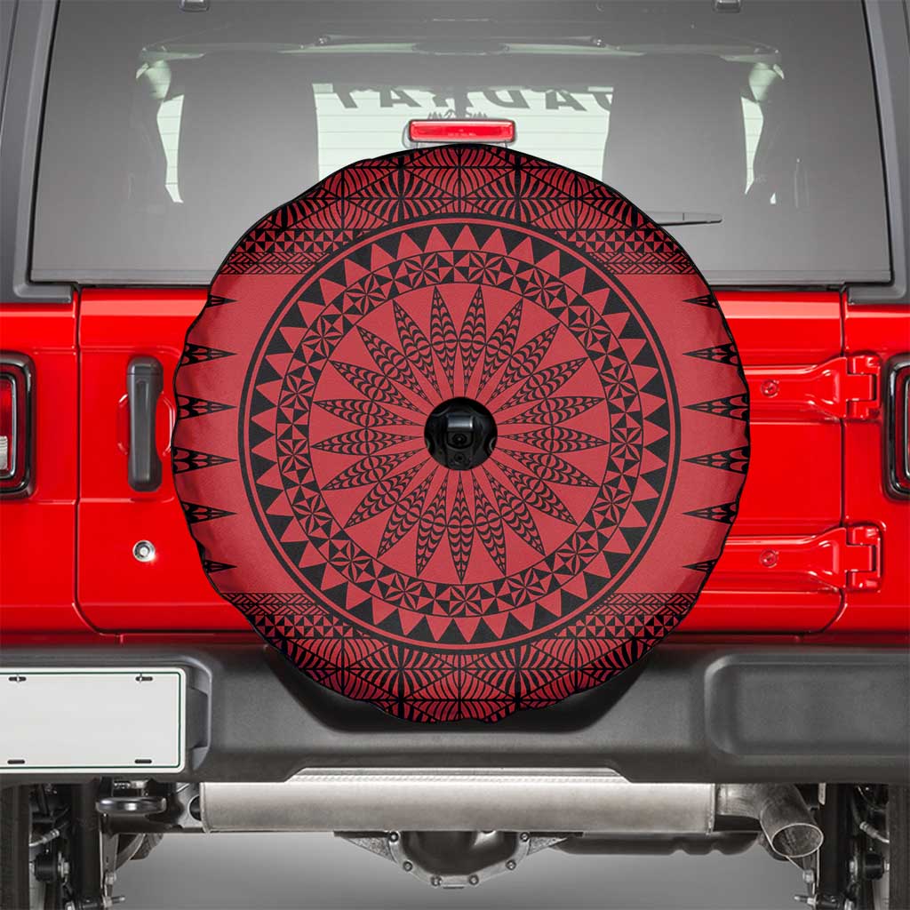 All Red Tonga Malo e lelei Spare Tire Cover Vintage Ngatu Tribal Pattern - Polynesian Pride