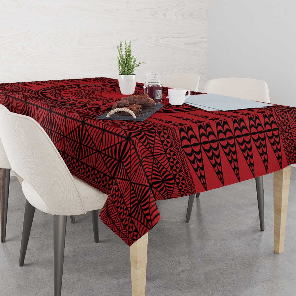 All Red Tonga Malo e lelei Tablecloth Vintage Ngatu Tribal Pattern - Polynesian Pride