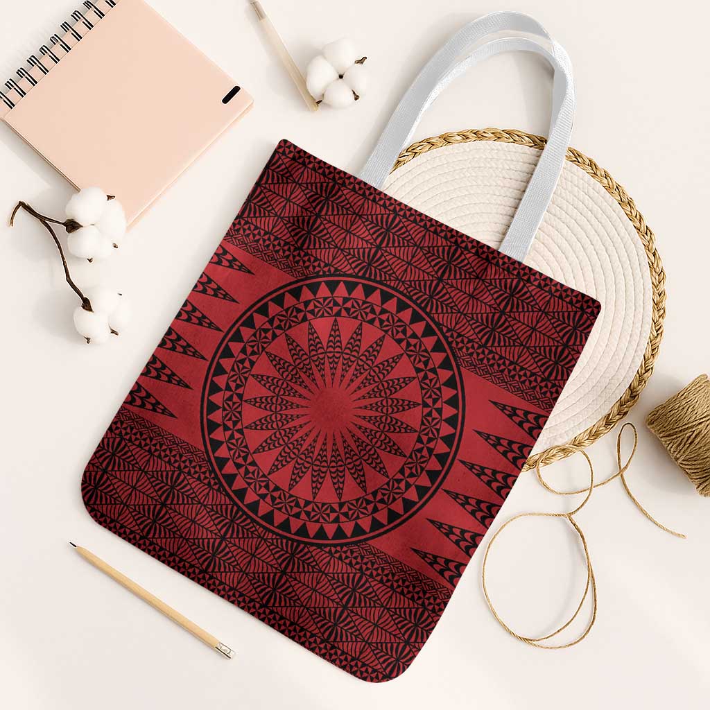 All Red Tonga Malo e lelei Tote Bag Vintage Ngatu Tribal Pattern - Polynesian Pride