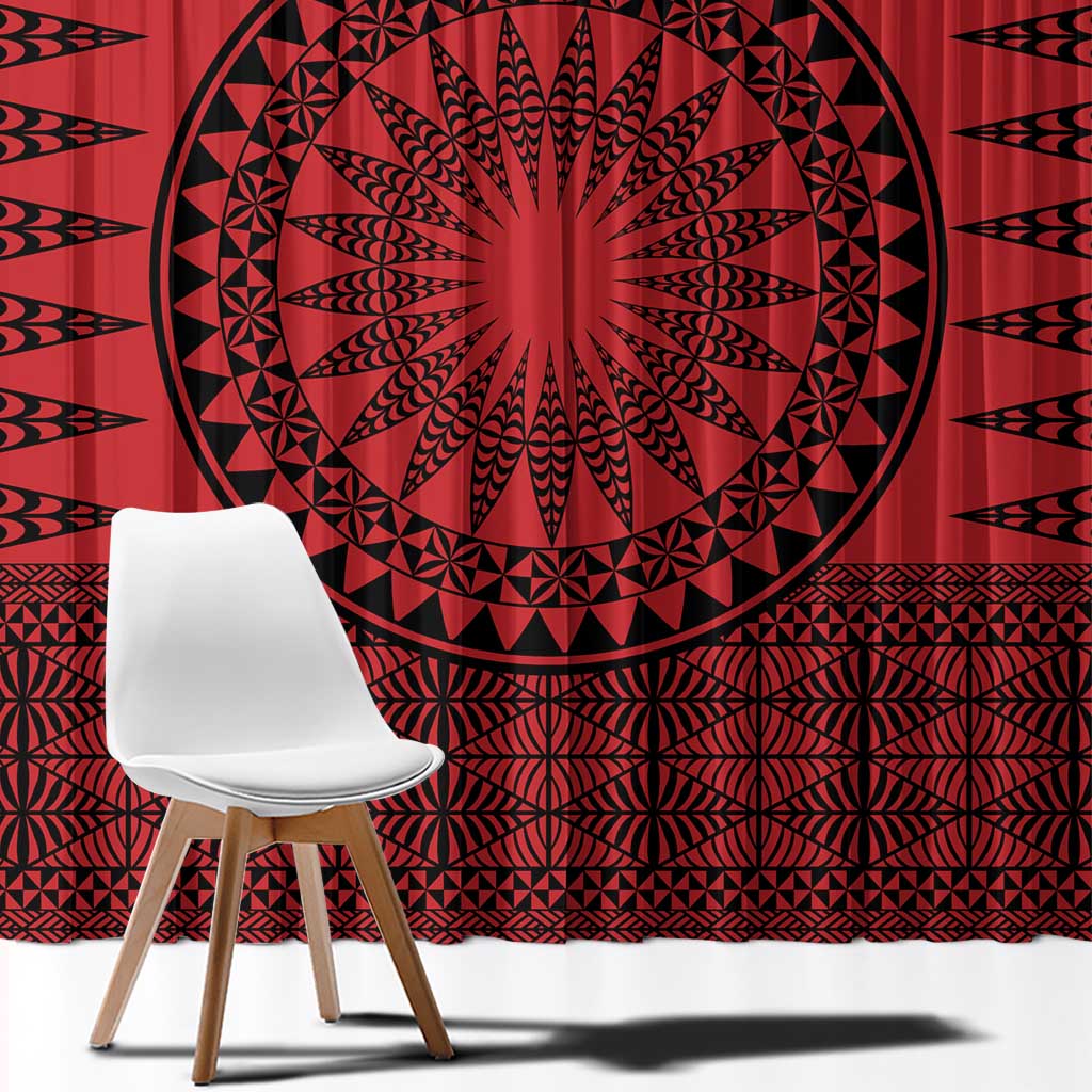 All Red Tonga Malo e lelei Window Curtain Vintage Ngatu Tribal Pattern - Polynesian Pride