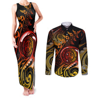New Zealand Couples Matching Tank Maxi Dress and Long Sleeve Button Shirts Aotearoa Wisdom Face Maori Fern Tattoo Arty LT9 Reggae - Polynesian Pride