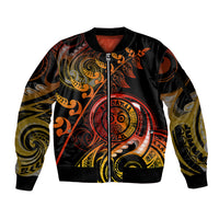 New Zealand Sleeve Zip Bomber Jacket Aotearoa Wisdom Face Maori Fern Tattoo Arty LT9 Unisex Reggae - Polynesian Pride