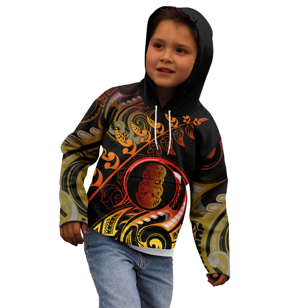 New Zealand Kid Hoodie Aotearoa Hei-Tiki Maori Fern Tattoo Arty LT9 - Polynesian Pride