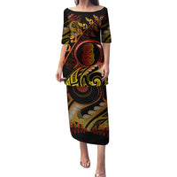 New Zealand Puletasi Aotearoa Hei-Tiki Maori Fern Tattoo Arty LT9 Long Dress Reggae - Polynesian Pride