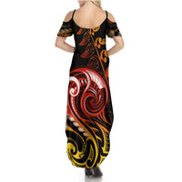 New Zealand Summer Maxi Dress Aotearoa Kiwi Bird Maori Fern Tattoo Arty LT9 - Polynesian Pride