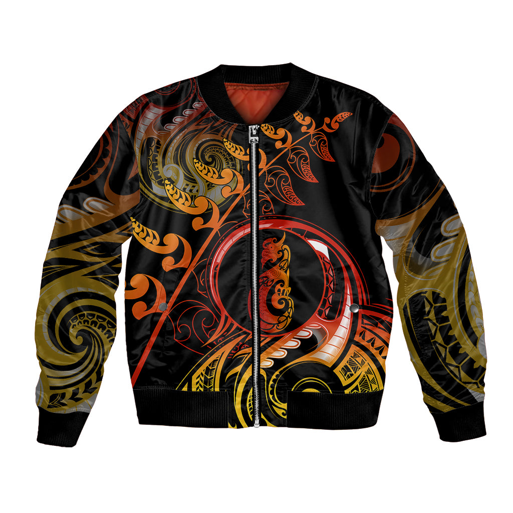 New Zealand Bomber Jacket Aotearoa Manaia Maori Fern Tattoo Arty LT9 Unisex Reggae - Polynesian Pride