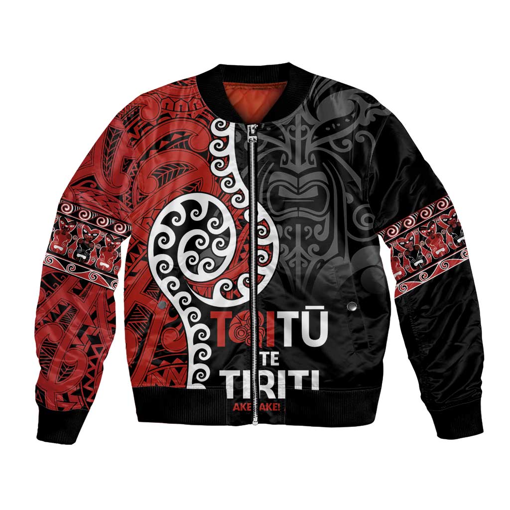 Honour The Treaty New Zealand Bomber Jacket Toitu Te Tiriti Ake!Ake!Ake! LT9 Unisex Black - Polynesian Pride