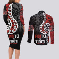Honour The Treaty New Zealand Couples Matching Long Sleeve Bodycon Dress and Long Sleeve Button Shirt Toitu Te Tiriti Ake!Ake!Ake!