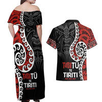 Honour The Treaty New Zealand Couples Matching Off Shoulder Maxi Dress and Hawaiian Shirt Toitu Te Tiriti Ake!Ake!Ake!