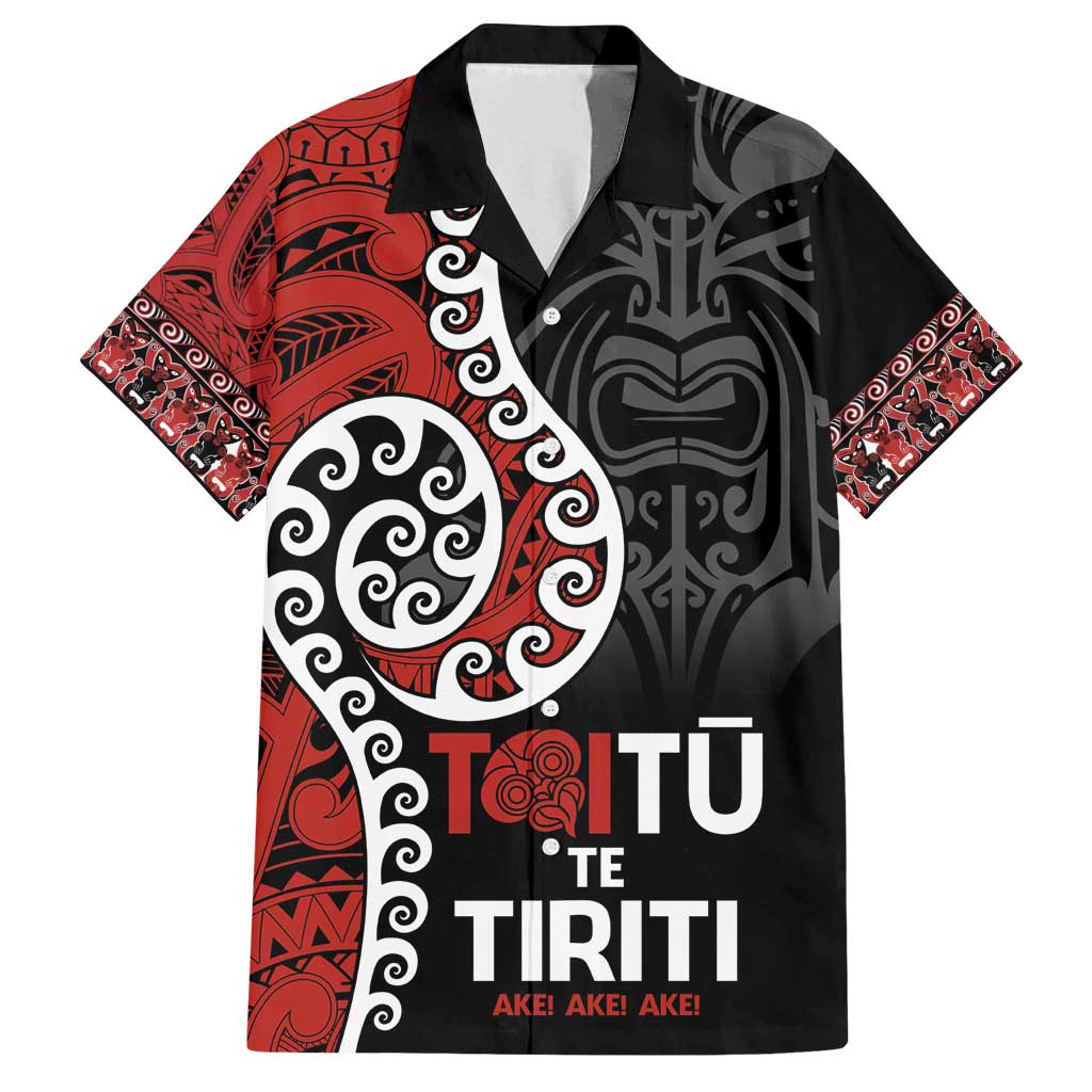Honour The Treaty New Zealand Family Matching Tank Maxi Dress and Hawaiian Shirt Toitu Te Tiriti Ake!Ake!Ake! LT9 Dad's Shirt - Short Sleeve Black - Polynesian Pride