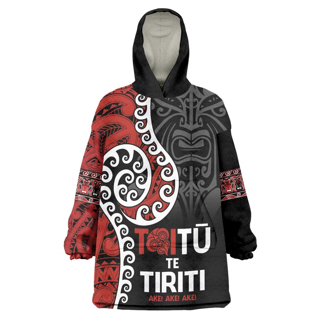Honour The Treaty New Zealand Wearable Blanket Hoodie Toitu Te Tiriti Ake!Ake!Ake! LT9 One Size Black - Polynesian Pride