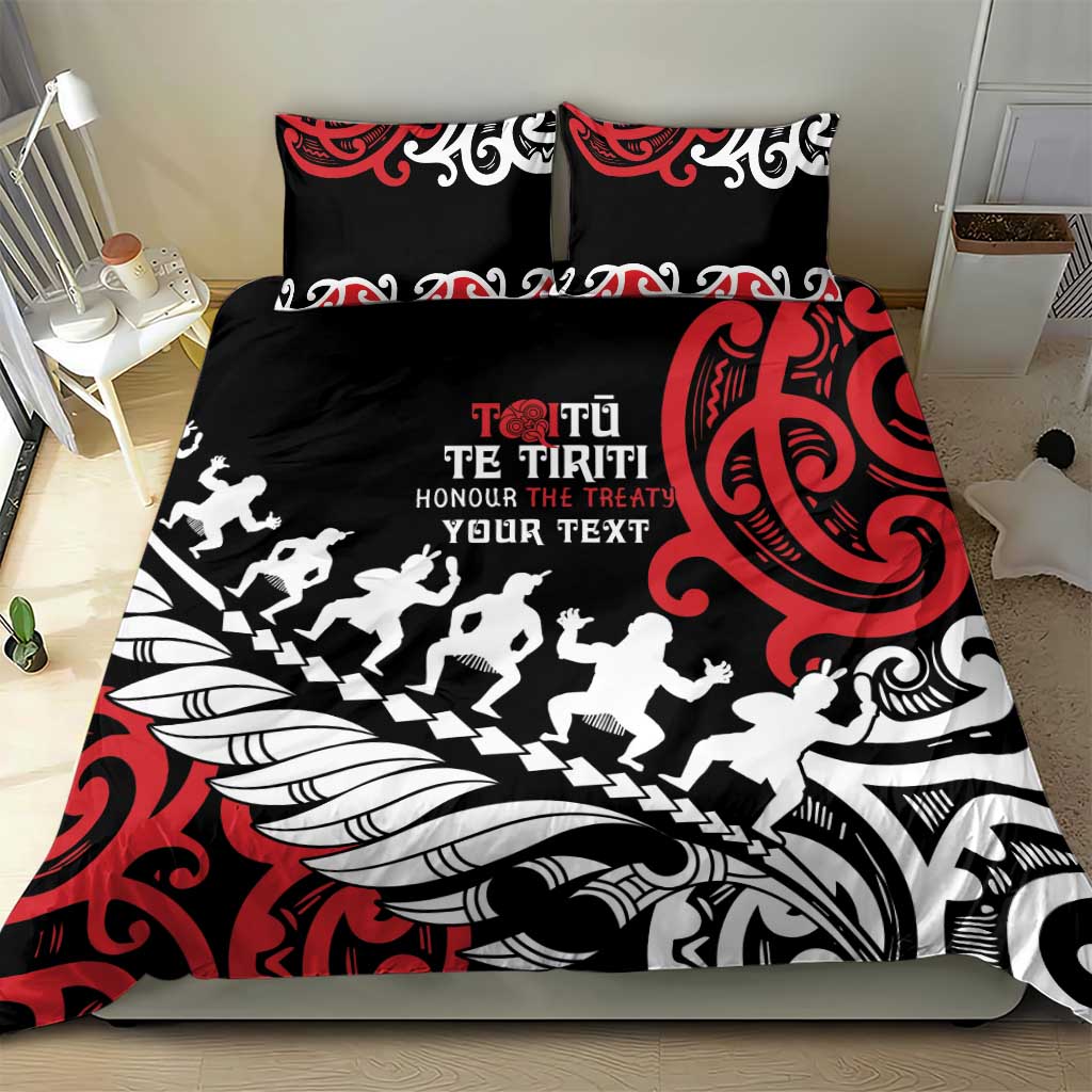 Honour The Treaty New Zealand Personalised Bedding Set Toitu Te Tiriti Half Fern with Haka dance