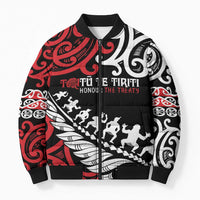Honour The Treaty New Zealand Personalised Bomber Puffer Jacket Toitu Te Tiriti Half Fern Haka Dance - Polynesian Pride