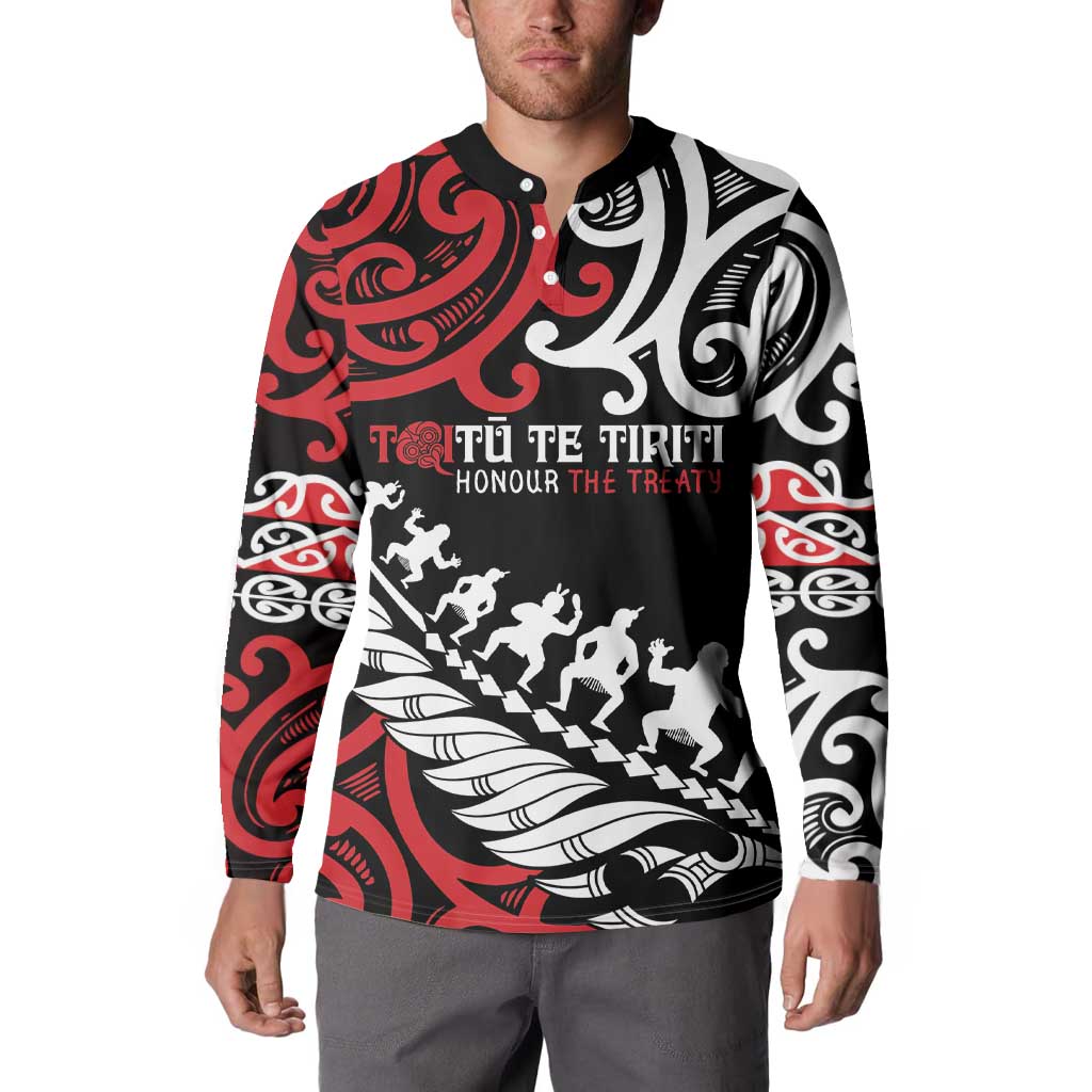 Honour The Treaty New Zealand Personalised Button Sweatshirt Toitu Te Tiriti Half Fern with Haka dance
