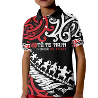 Honour The Treaty New Zealand Personalised Kid Polo Shirt Toitu Te Tiriti Half Fern with Haka dance