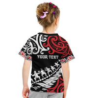 Honour The Treaty New Zealand Personalised Kid T Shirt Toitu Te Tiriti Half Fern with Haka dance