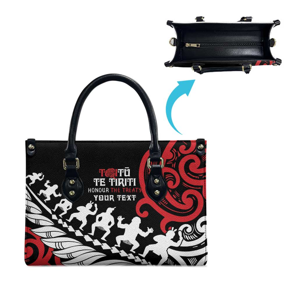 Honour The Treaty New Zealand Personalised Leather Bag Toitu Te Tiriti Half Fern Haka Dance - Polynesian Pride
