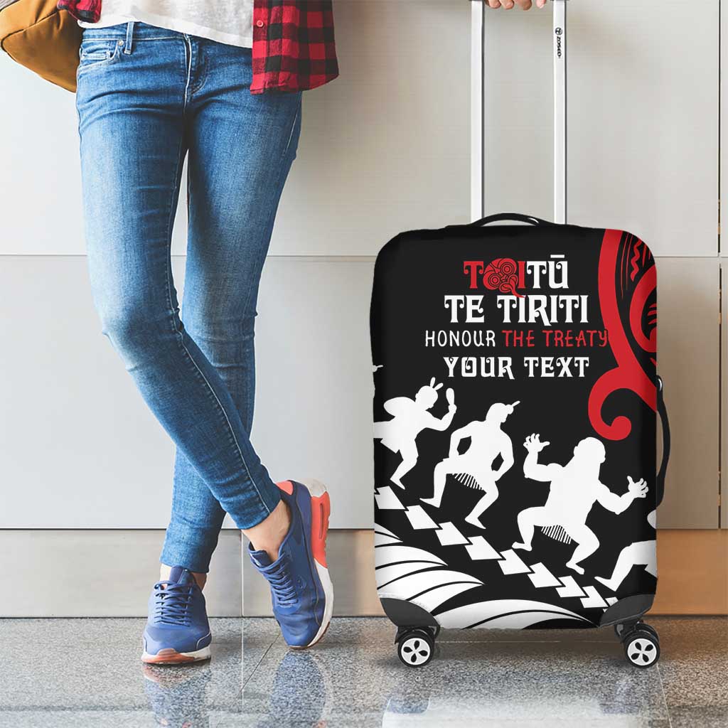 Honour The Treaty New Zealand Personalised Luggage Cover Toitu Te Tiriti Half Fern with Haka dance