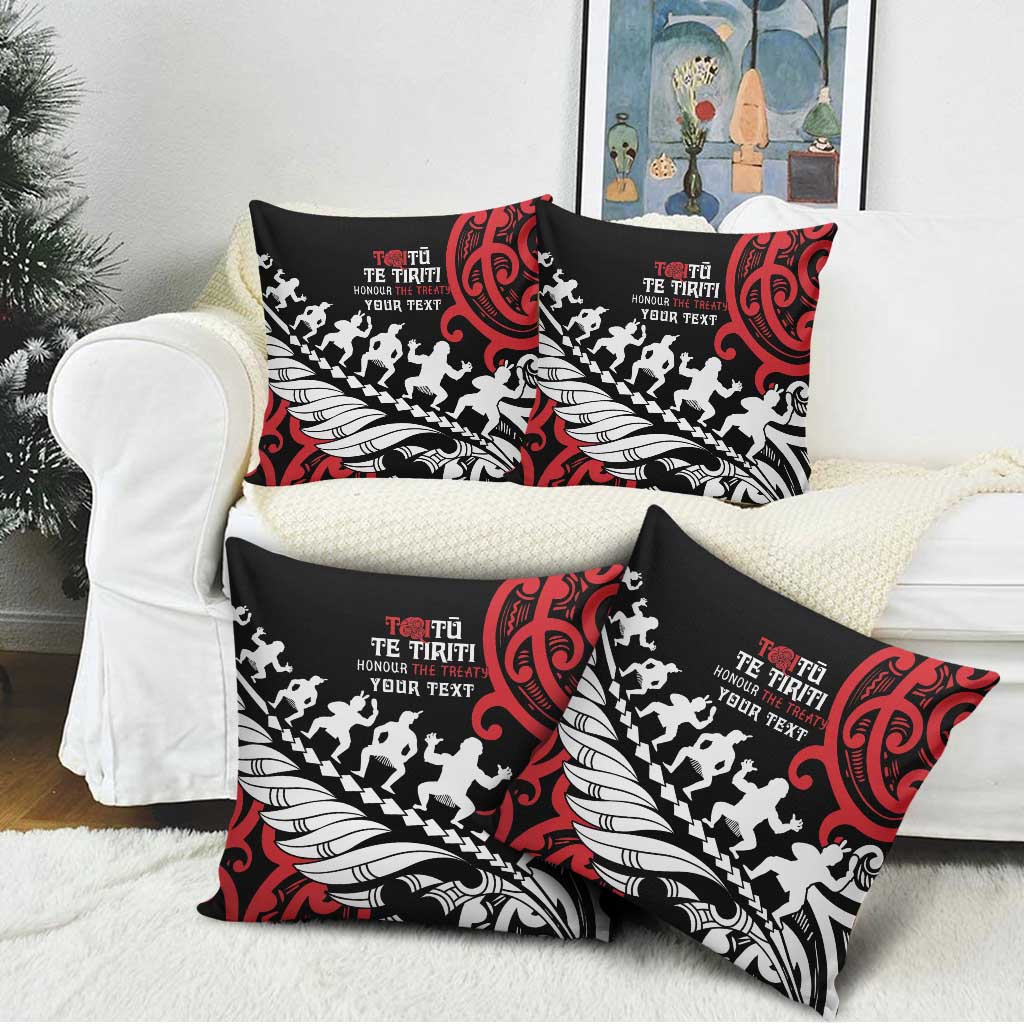 Honour The Treaty New Zealand Personalised Pillow Cover Toitu Te Tiriti Half Fern Haka Dance - Polynesian Pride