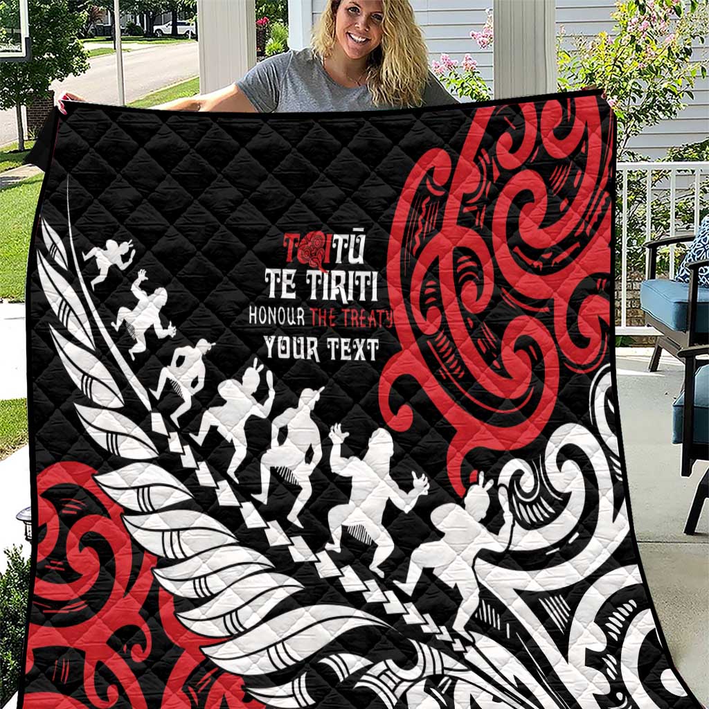 Honour The Treaty New Zealand Personalised Quilt Toitu Te Tiriti Half Fern with Haka dance