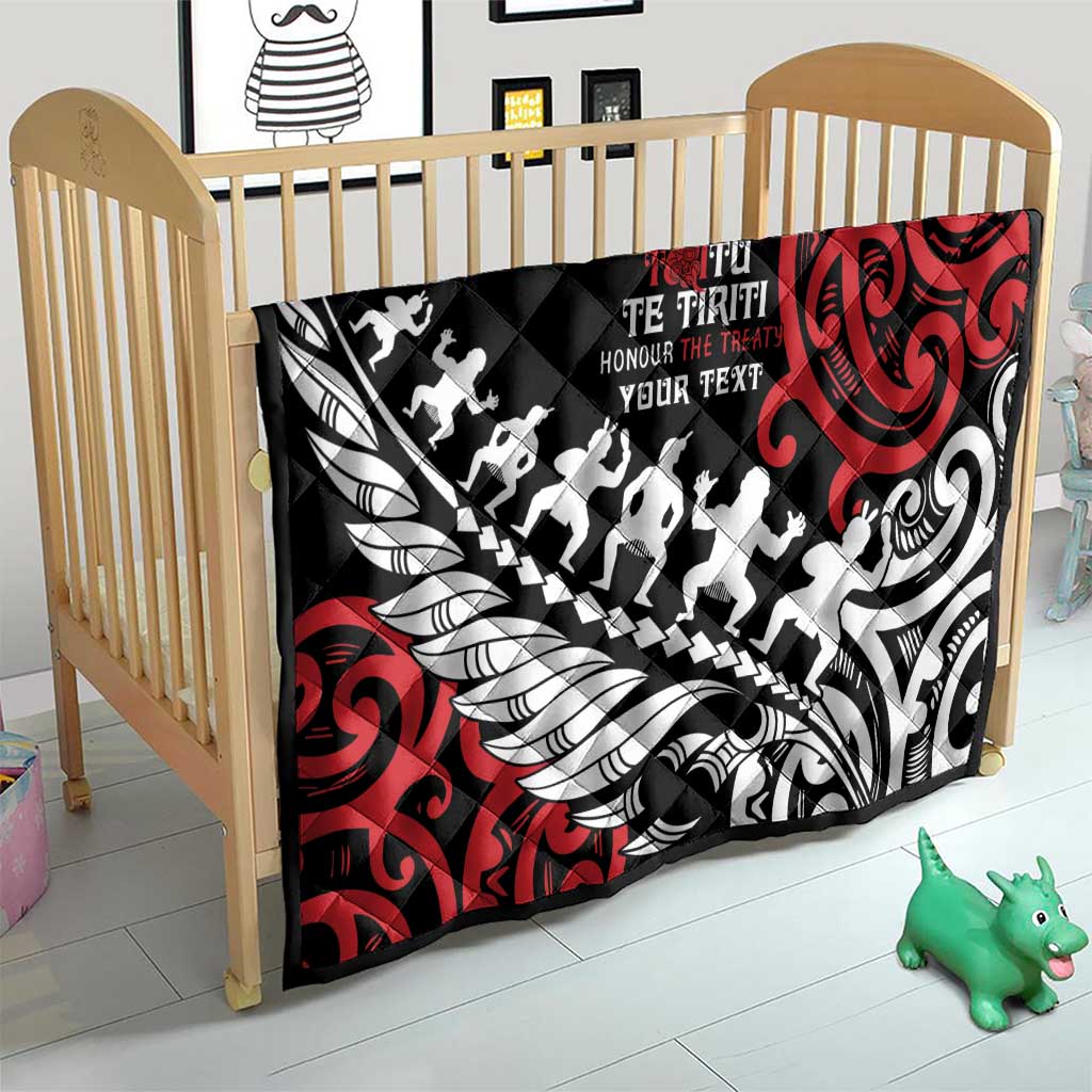 Honour The Treaty New Zealand Personalised Quilt Toitu Te Tiriti Half Fern with Haka dance