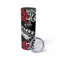 Honour The Treaty New Zealand Personalised Skinny Tumbler Toitu Te Tiriti Half Fern with Haka dance