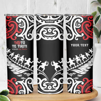 Honour The Treaty New Zealand Personalised Skinny Tumbler Toitu Te Tiriti Half Fern with Haka dance