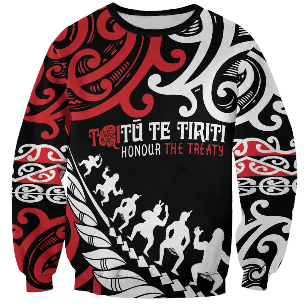 Honour The Treaty New Zealand Personalised Sweatshirt Toitu Te Tiriti Half Fern with Haka dance