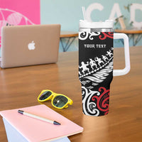 Honour The Treaty New Zealand Personalised Tumbler With Handle Toitu Te Tiriti Half Fern with Haka dance